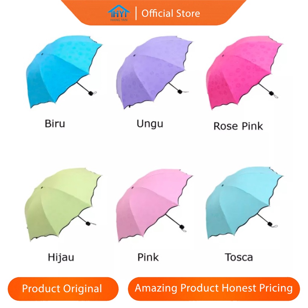 Payung Lipat 3D Ajaib Magic Umbrella 3 Dimensi Hujan Basah Ada Motif Timbul Free Pouch Lucu Unik