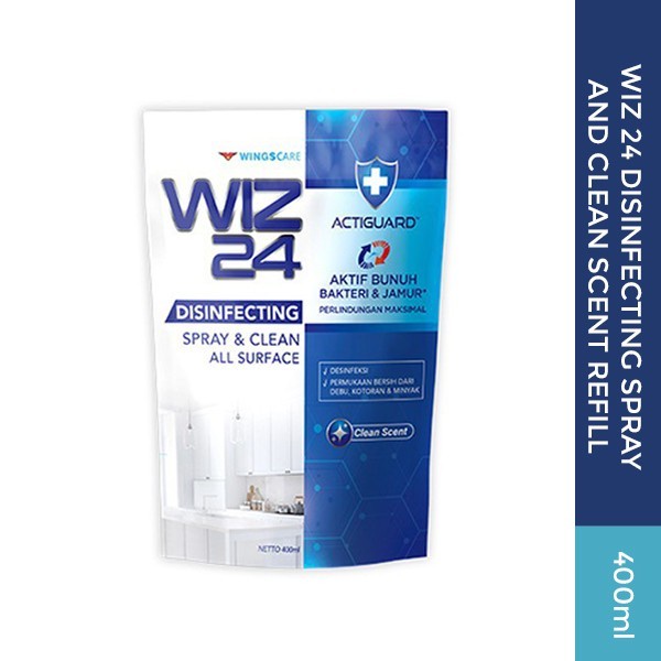 [4Da} Wiz 24 Disinfecting Spray And Clean Clean Refill 400Ml