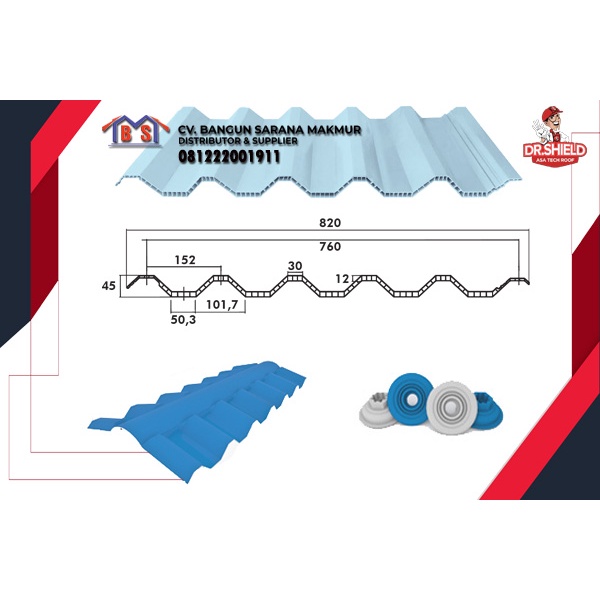 ATAP PVC DR. SHIELD TWIN LEBAR 76 CM PANJANG 6 METER