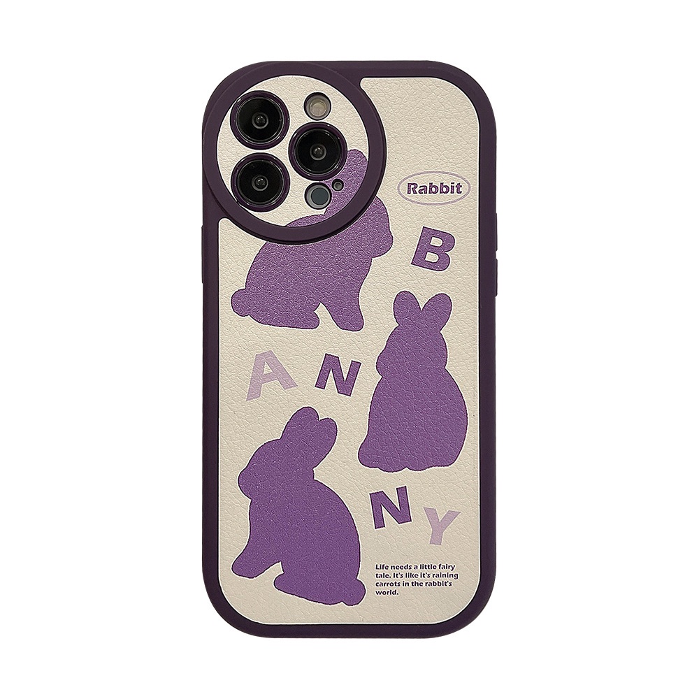 Ins Lucu Tiga Kelinci Ungu Kartun Silikon Case Untuk Iphone 14x11 12 Mini 13 PRO MAX Casing Cover Pelindung