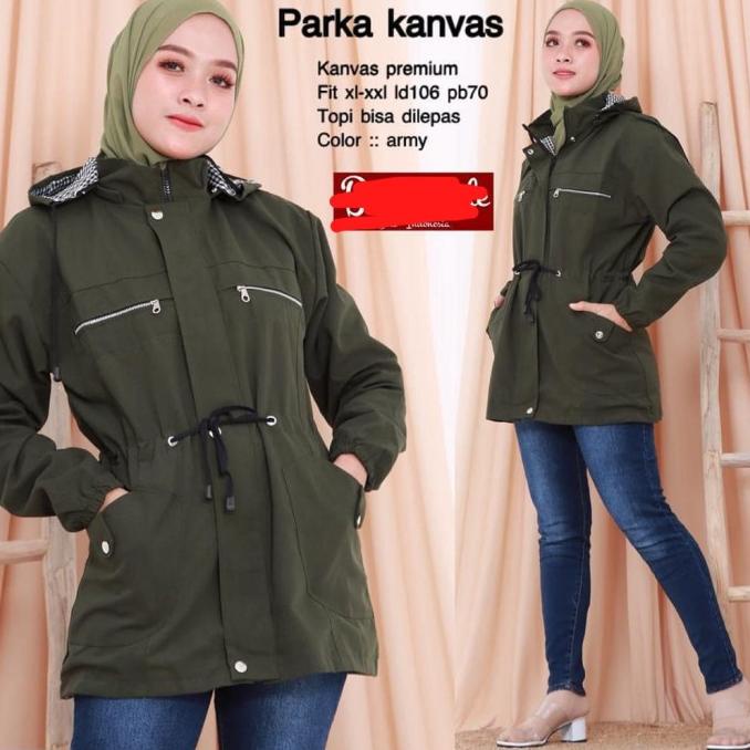 Jaket Parka Wanita/ Cewe Kanvas / Jaket Murah / Fashion Hijau Army