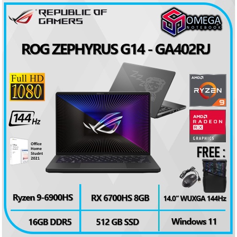 ASUS ROG Zephyrus G14 GA402RJ RX6700S 8GB - Ryzen 9 6900HS 16GB 512SSD W11+OHS 14.0&quot; WUXGA 144Hz Backlit ANIMATRIX