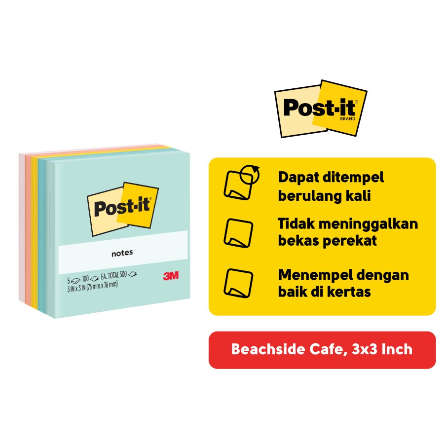 

3M Post-it Original Sticky Notes Beachside Cafe 654-5AP, 5 Pad 3x3