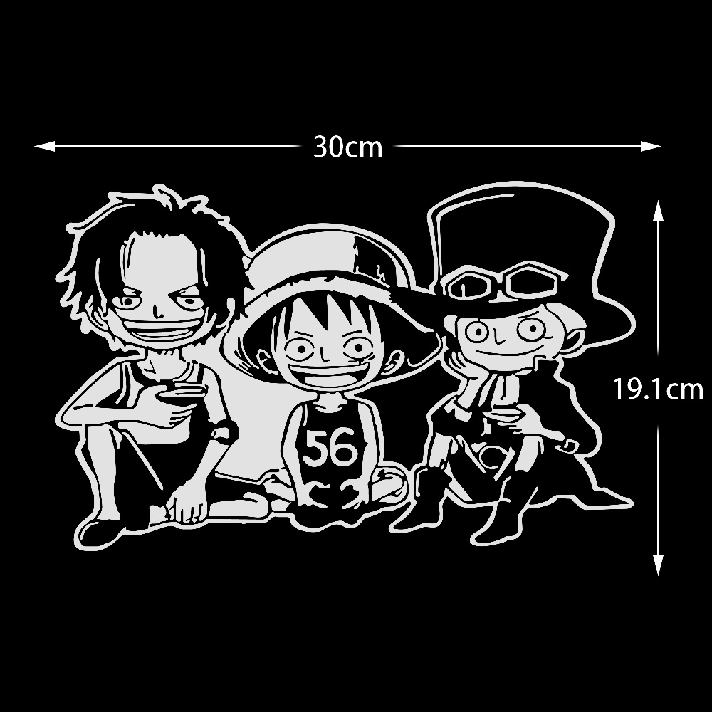 &quot;One Piece&quot; Kartun Stiker Mobil Reflektif Luffy Sabot Ace Duduk Stiker Kaca Depan Pintu Mobil Stiker Dua Dimensi Kreatif Decal Tahan Air