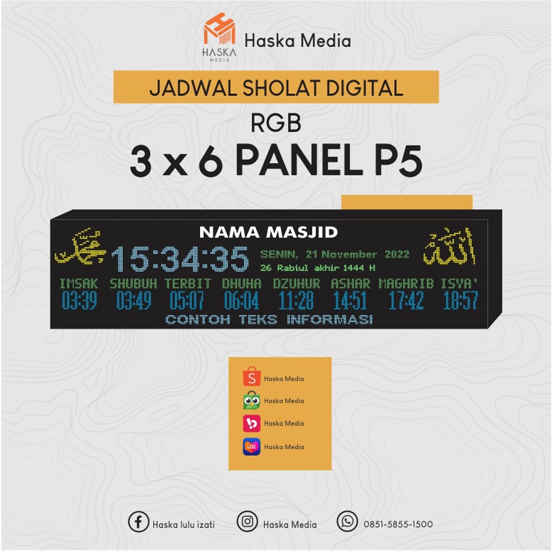 JAM JADWAL SHOLAT DIGITAL JWS 3X6 PANEL P5 RGB