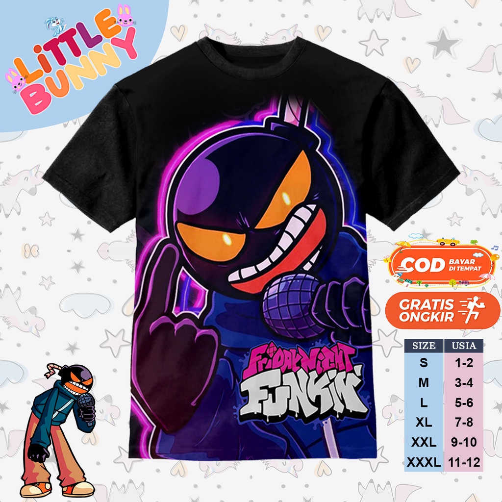 KAOS ANAK KARAKTER 3D WHITTY FNF FUNKIN ART 9 BAJU KAOS ANAK FNF - LITTLE BUNNY