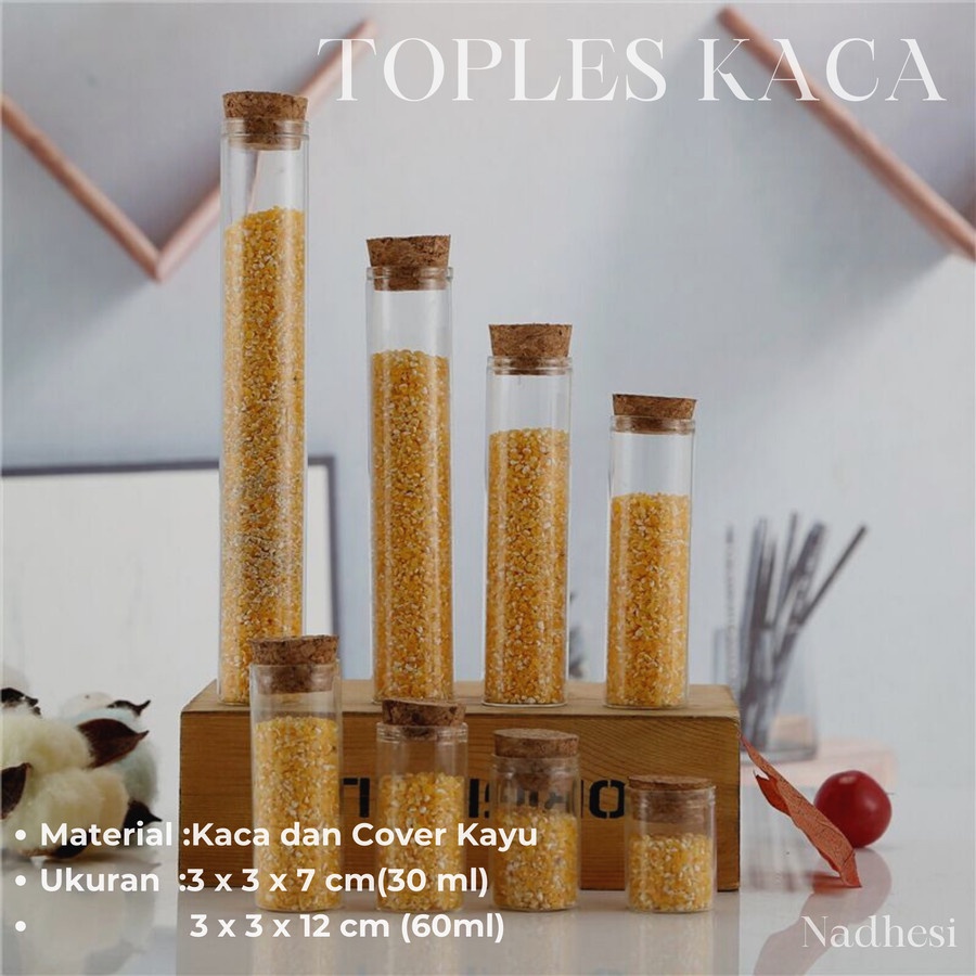 Toples Kaca Kecil Tutup Serat Kayu 40ml