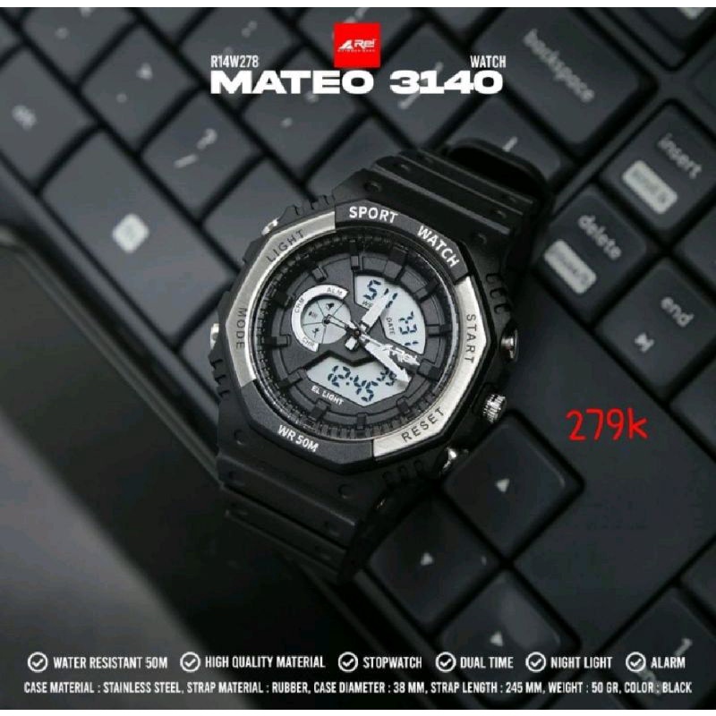 JAM TANGAN DIGITAL ANALOG REI MATEO | JAM TANGAN PRIA REI DUAL TIME MATEO