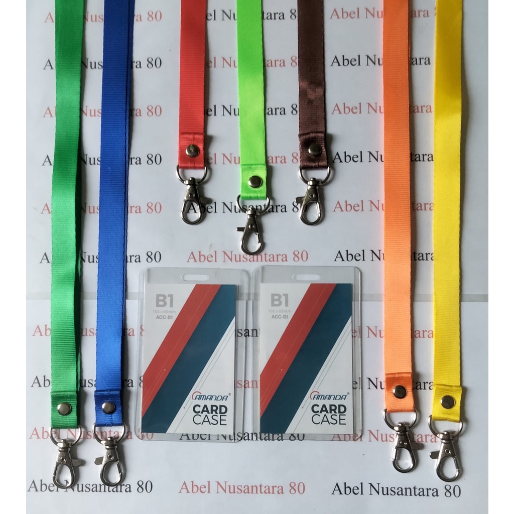 Paket Tali ID Card Kait 1.5CM Polos dengan Card Case B1