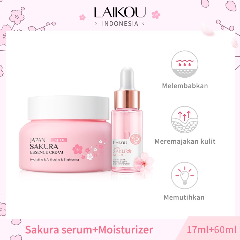 LAIKOU Sakura Serum 17ml Mencerahkan Bintik-bintik Krim Pencerah Pelembap 60g 2pcs