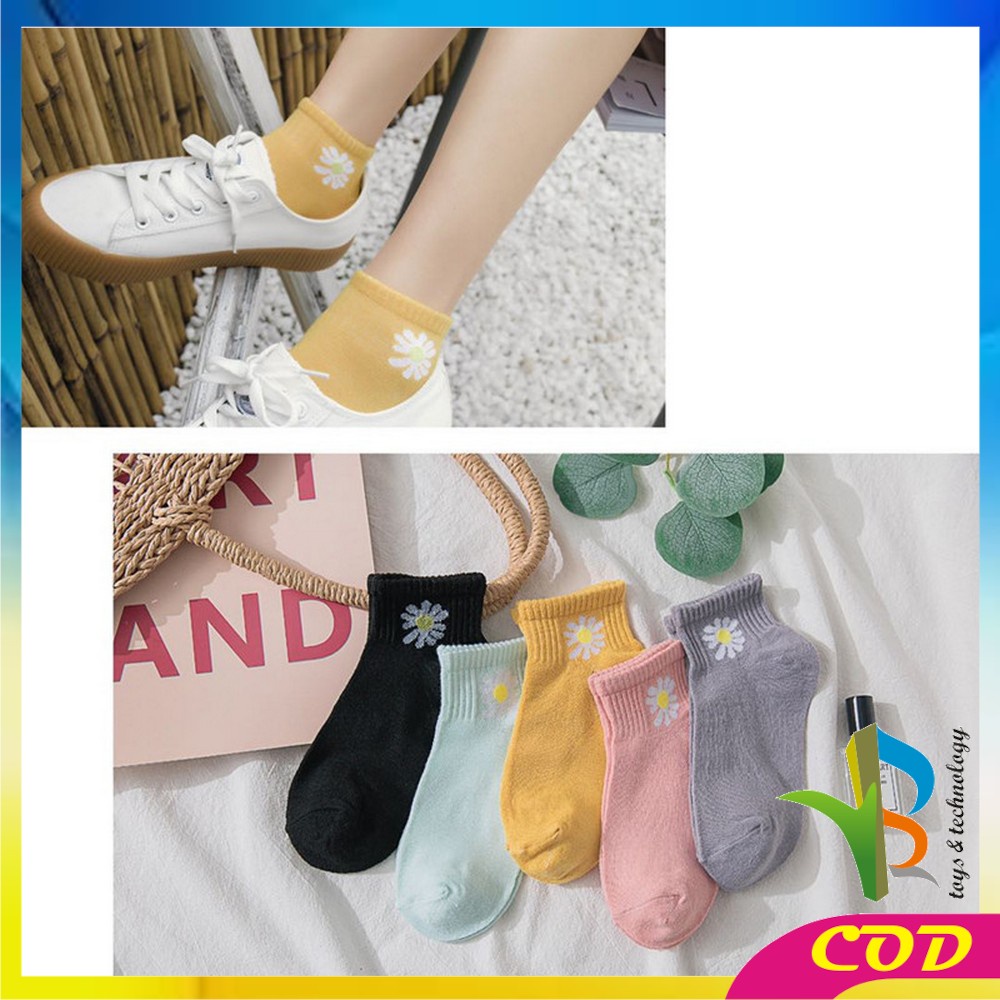 RB-P282 Kaos Kaki Motif Bunga Aster / Kaos Kaki Ankle Sock Motif Bunga Daisy Cute / Kaus Kaki Girl Korea Panjang Semata Kaki Import