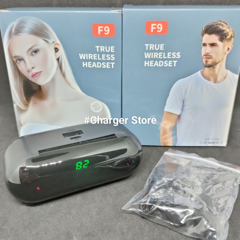 Headset Earphone Bluetooth TWS F9 LED Smart Display With PowerBank