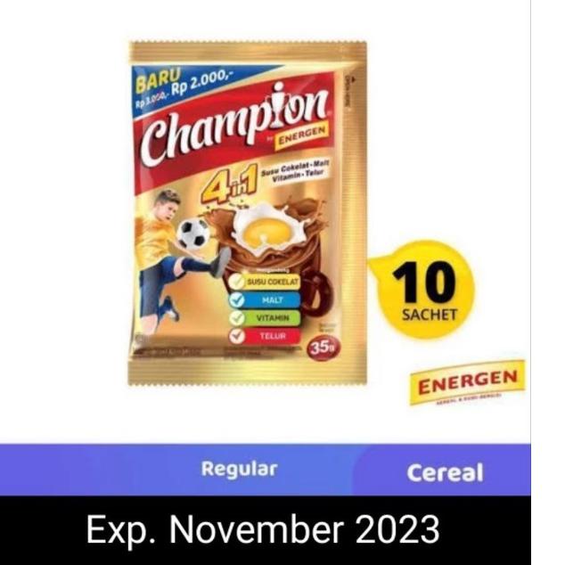 

[PRODUK GISUP] Energen Champion 4 in 1, susu coklat, 10 saset @ 35 grm, Expire November 2023 LFG