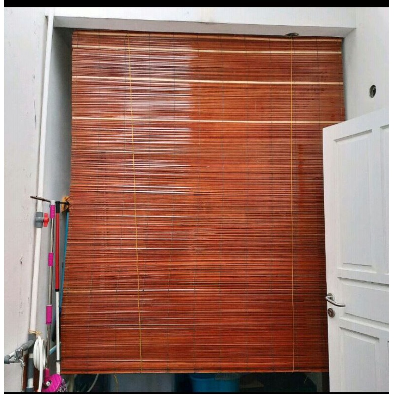 tirai bambu/krey sawit gulung full vliture warna jati+talipenggulung promo pecah