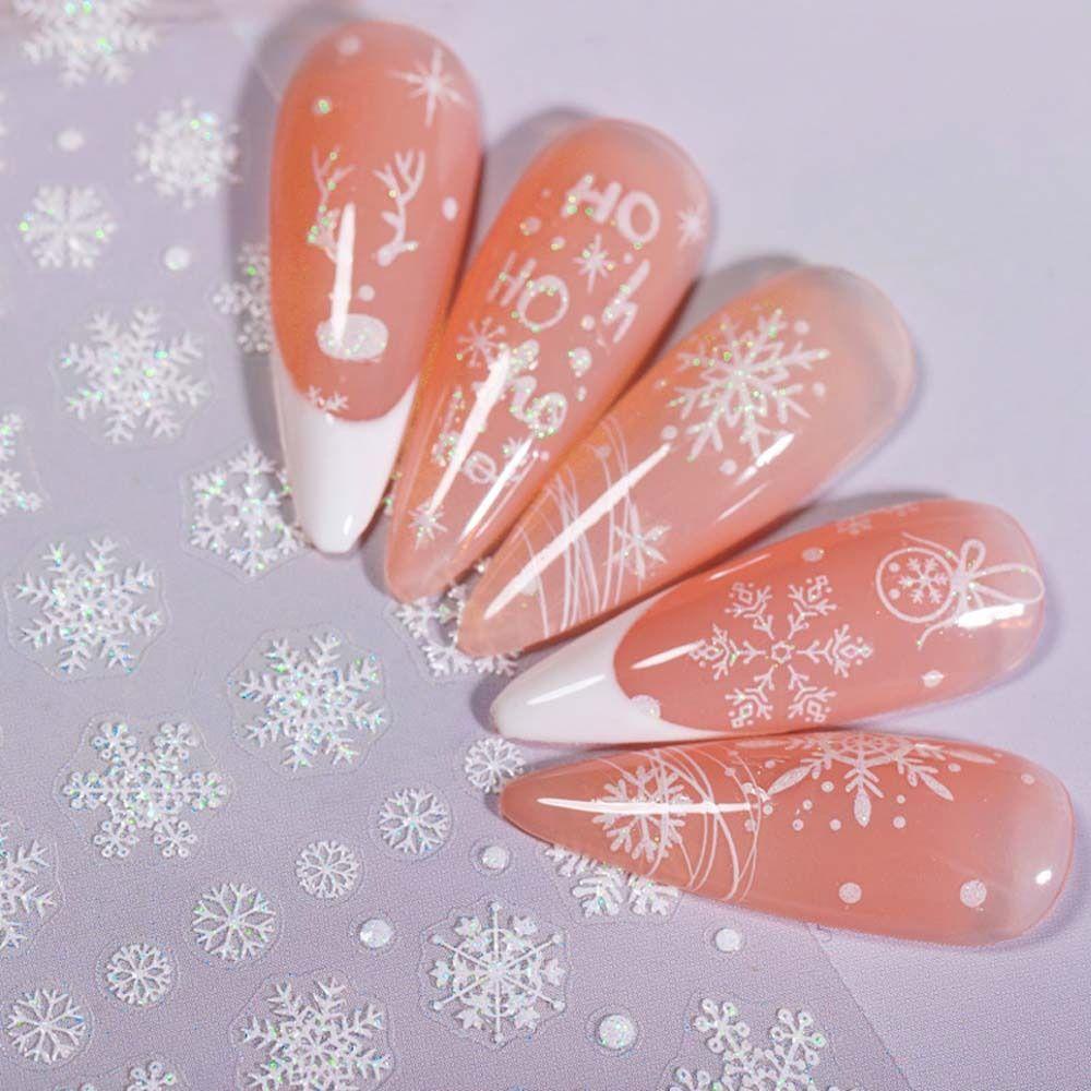 AUGUSTINA Stiker Kuku Natal Agustina Perekat Diri Putih Christmas Nail Art Manicure Aksesoris Nail Art Dekorasi