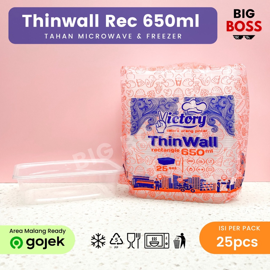 [ISI 25 PCS] Thinwall Persegi Panjang 650ml / Thinwall Rectangle / Thinwall Plastik 650ml Victory / Wadah Makanan / Kotak Makan Plastik / Kotak Makan Takeaway