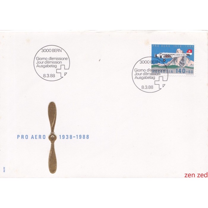 

A532 Prangko Swiss FDC 1988 Pro Aero Foundation 1 Pcs