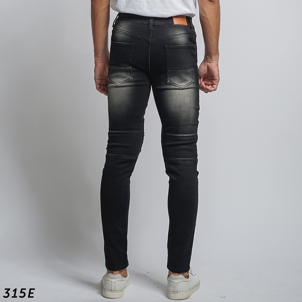 HSRM Celana Daffin Bikers Patch Skinny Jeans Pria Black Whisker 315 E