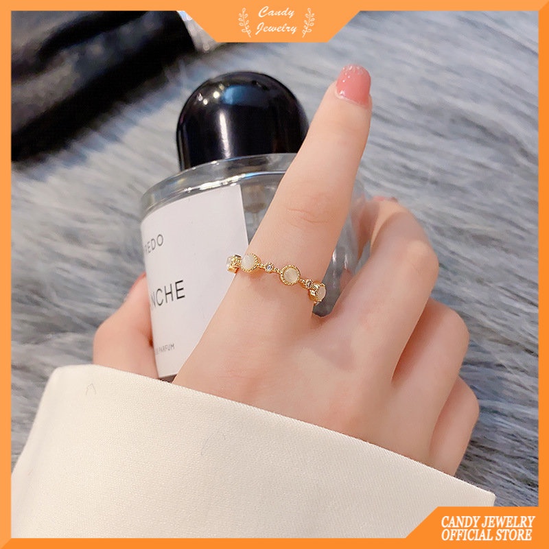 Korea Fashion Golden Opal Cincin Terbuka Kepribadian Cincin Jari Telunjuk Sederhana Untuk Perhiasan Wanita Hadiah Perhiasan Permen