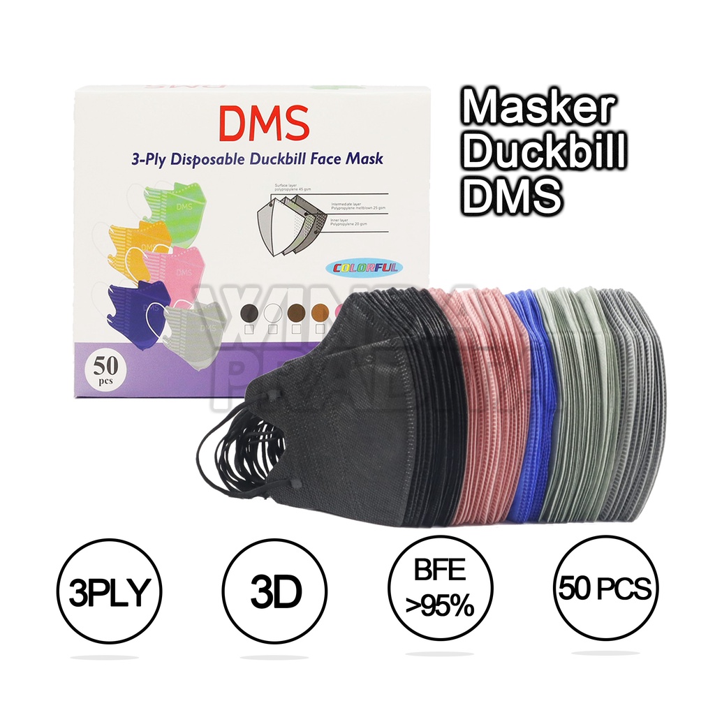 Masker Duckbill Duckbil 50 Pcs Murah 1Box Putih Hitam-Db Mix Warna DMS