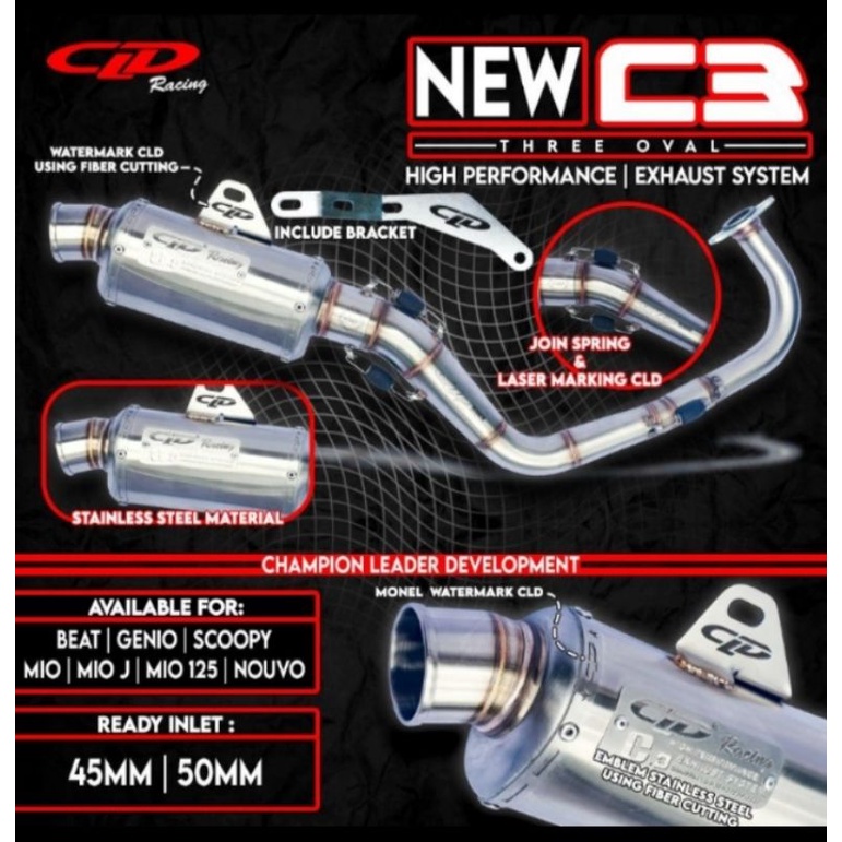 Knalpot CLD Racing New C3 Three Oval Beat/Fi Scoopy/Mio/Genio/Mio Sporty/Mio Soul/Mio GT