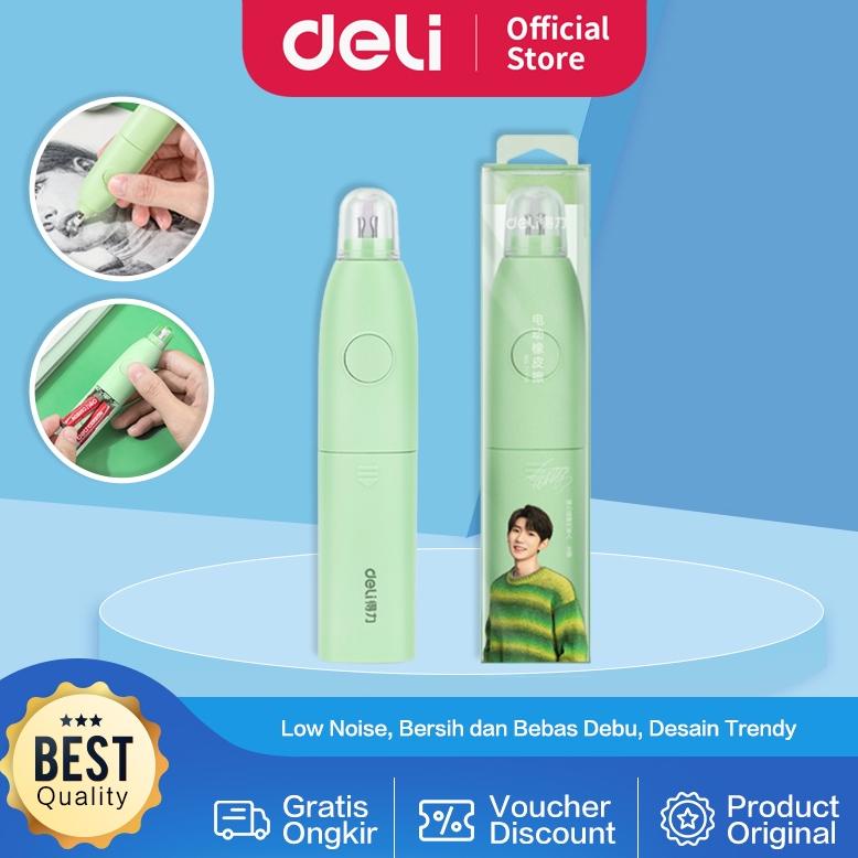 DELI ELECTRIC ERASER / PENGHAPUS ELEKTRIK SANGAT BERSIH WARNA TRENDY DENGAN BATERAI 71139 TERLARISS.