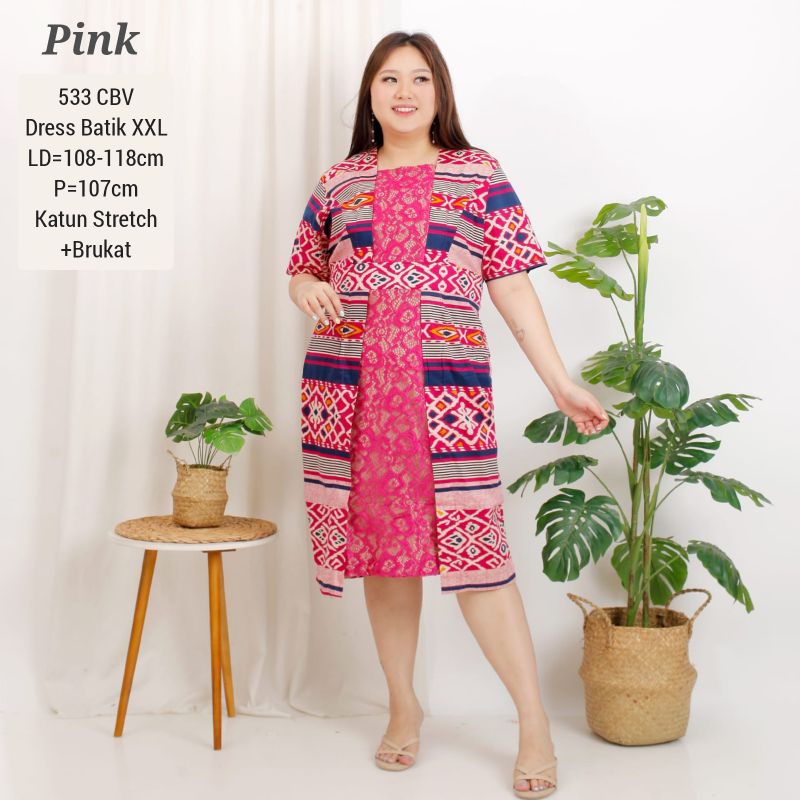 BIGSIZE DRESS KIMIKO BATIK XXL JUMBO TERUSAN KERJA KANTOR WANITA 533 FASHION CEWEK MURAH