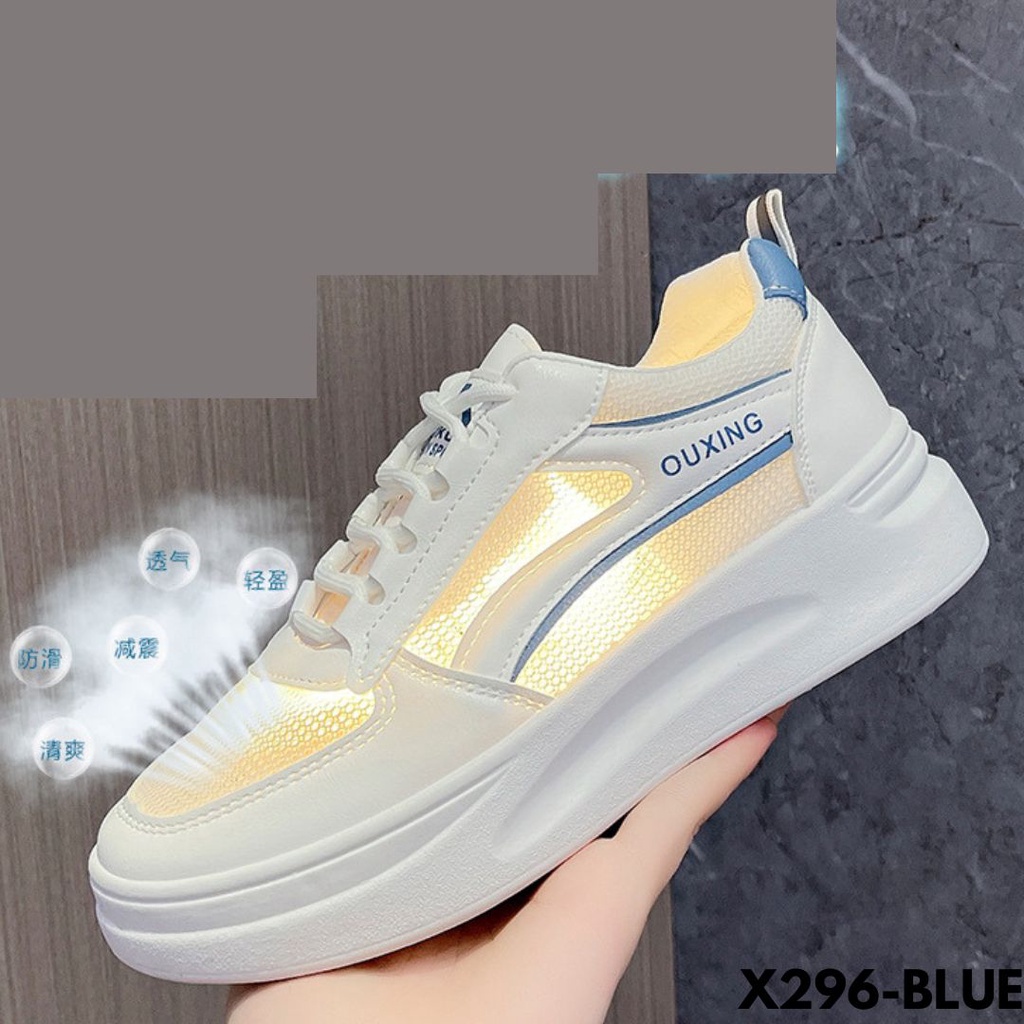 SEPATU SNEAKERS WANITA DESIGN CANTIK ANTI GERAH BAGUS NIH BAHAN PU COMBI NET IMPORT 296