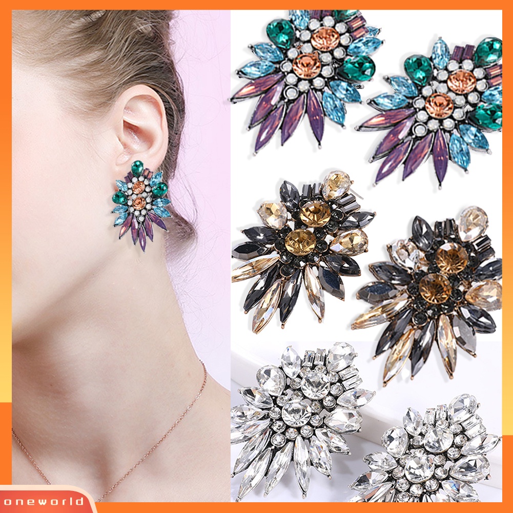 [WONE] Wanita Fashion Berlebihan Imitasi Kristal Berlian Imitasi Ear Stud Earrings Jewelry