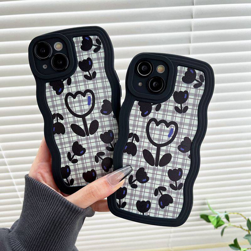 Houndstooth Flower Soft Case VIVO V23 S1 Y11 Y12i Y12 Y15 Y17 Y12S Y20 Y20i Y20S Y50 Y30 Y30i Y19 V20 Pro V23E 5G V15 Y83 Y15S Y15A V5 V5S V9 Y93 Y91C Y21 Y21S Y21A Y21E Y21T V11i Black Casing