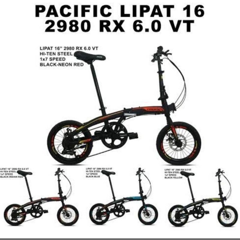 SEPEDA LIPAT 16 INCH PACIFIC 2980 RX 6.0 / RX 6.0 DB VT OPERAN 7 SPEED DISK BRAKE CAKRAM SHIMANO BES