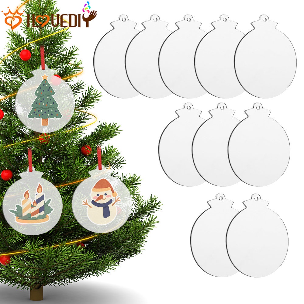 10pcs Pohon Natal Kunci Xmas Tas Sekolah Gantung Ornamen Anak Lucu DIY Craft Natal Ulang Tahun Tahun Tahun Baru Dekorasi Akrilik Bening Bulat Disc Writable Hias Liontin