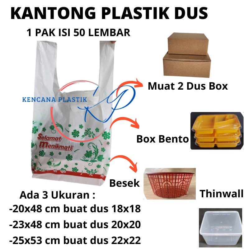 Kantong Plastik Untuk 2 Dus Box Nasi Makanan 18X18 Dan 20X20 Cm