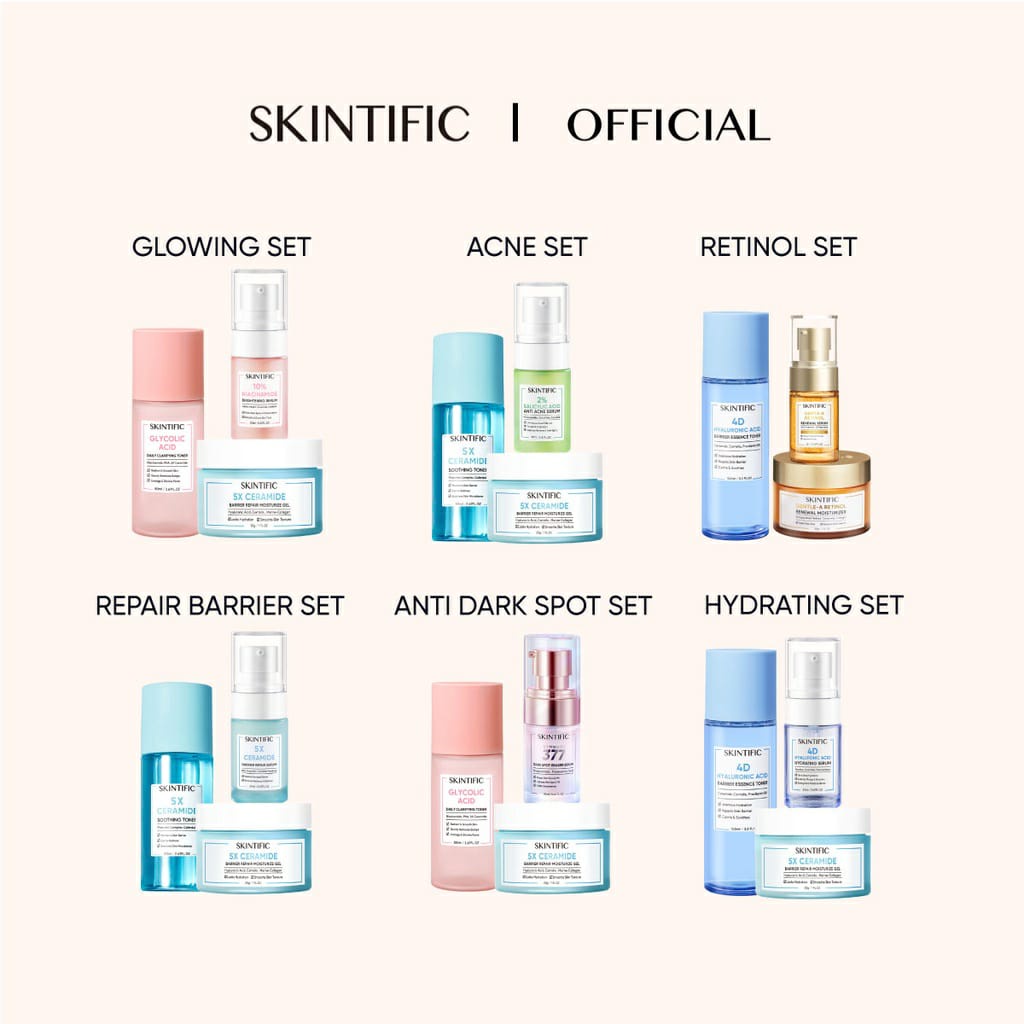 SKINTIFIC 3 pcs Paket Skincare with toner - 4D Hyaluronic Acid (HA) Barrier Essence Toner &amp; 5X Ceramide Barrier Repair Moisturize Gel &amp; 10