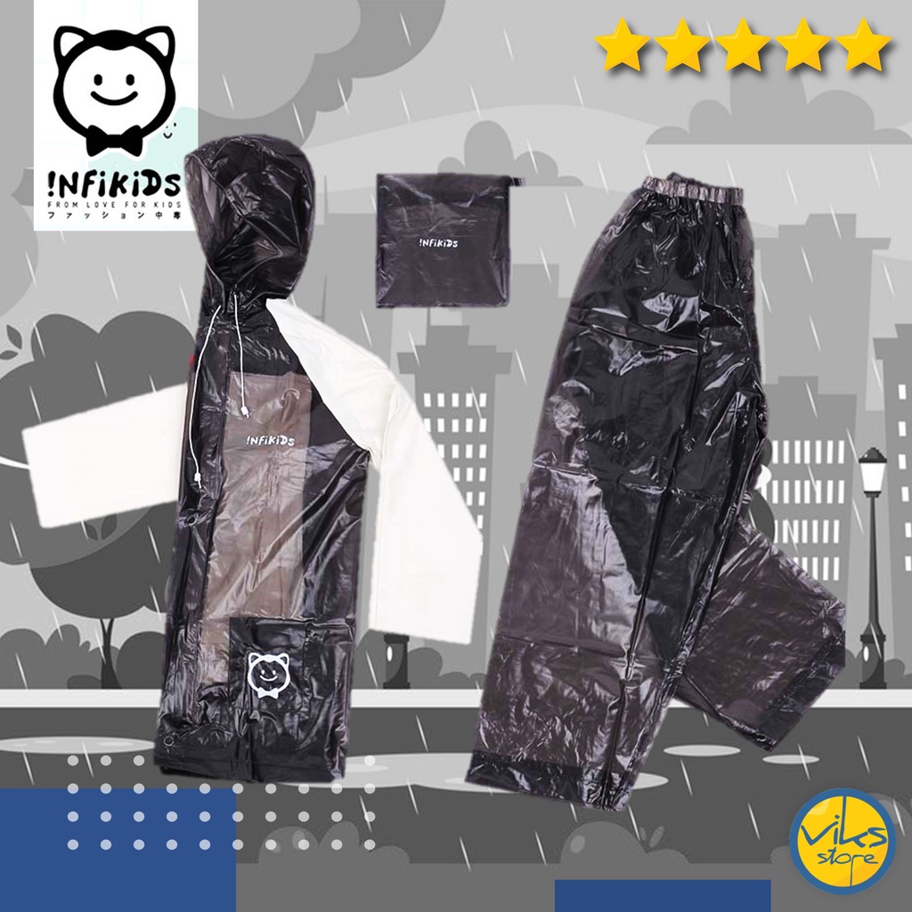 Jas Hujan Anak Kecil 6 - 12 Tahun Infikids Stelan Anti Air Kuat Anti Tembus Bahan PVC Karet Untuk Sekolah SD SMP Sepedah Bermain Motor Mantel Hujan