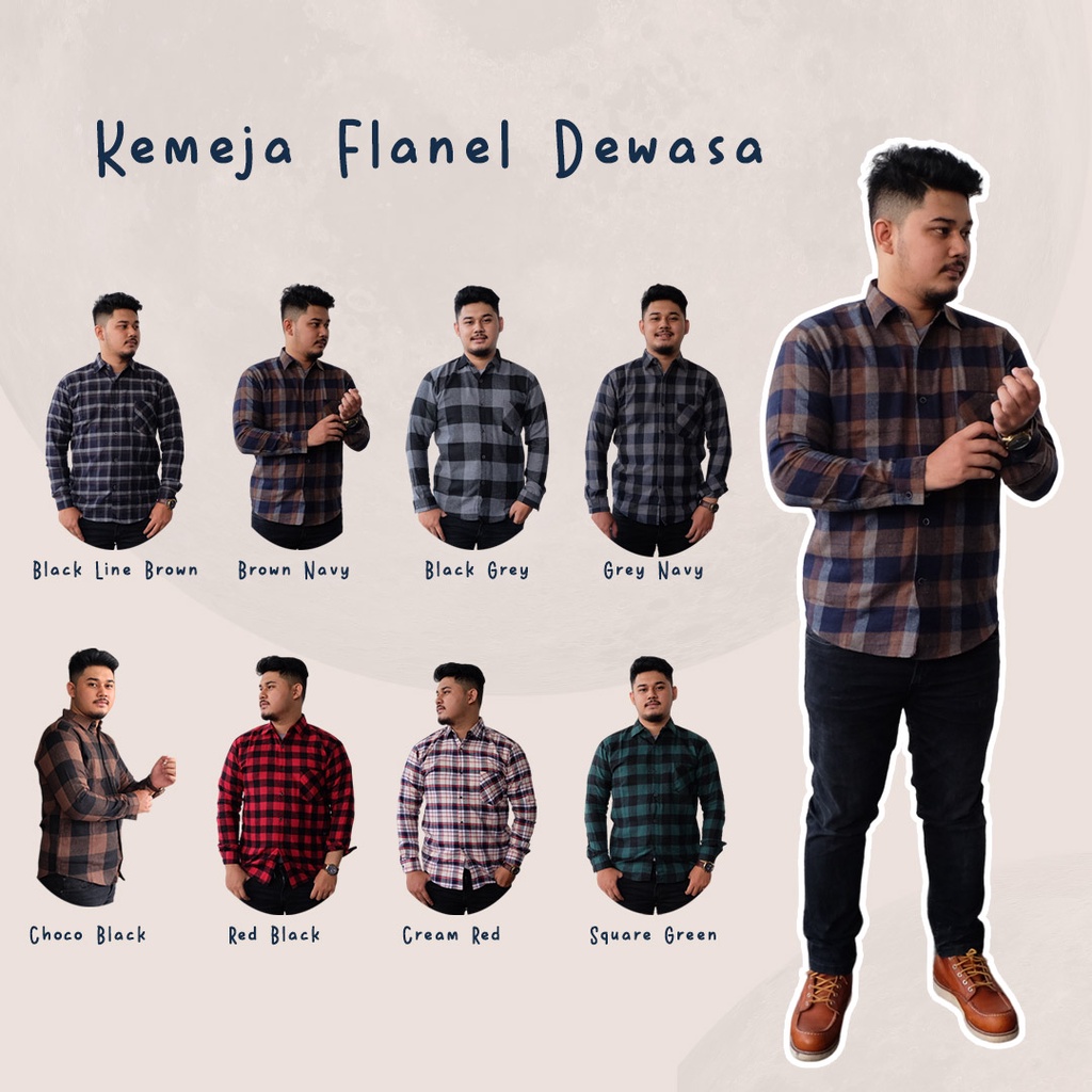 Kemeja Flanel Dewasa lengan panjang motif kotak/tartan