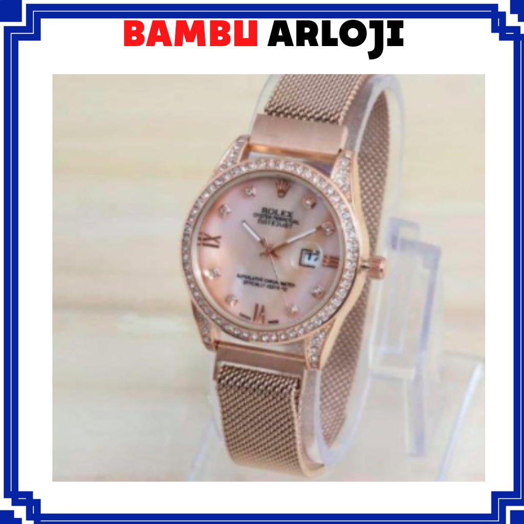 BAJ JAM TANGAN MURAH ROLEX PASIR RANTAI TANGGAL MAGNET PREMIUM ANALOG FASHION // RX014