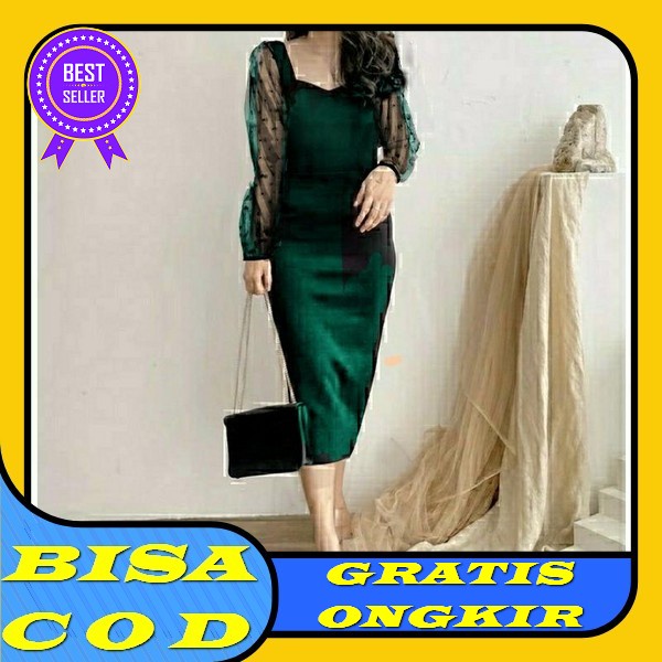 Vintage Dress Baju Gaun Brukat Tile Remaja Dewasa Seragam Pesta Wanita Gereja Natal Prewedding - Sag