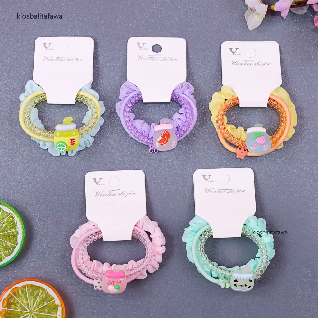 (ISI 1-3 PCS) Ikat Rambut Pluffy / Kuncir Karet Spiral Wanita Karakter Kualitas Import Scrunchie Kunciran Aksesoris Rambut Anak Perempuan Korean Style Impor Babycinnamon