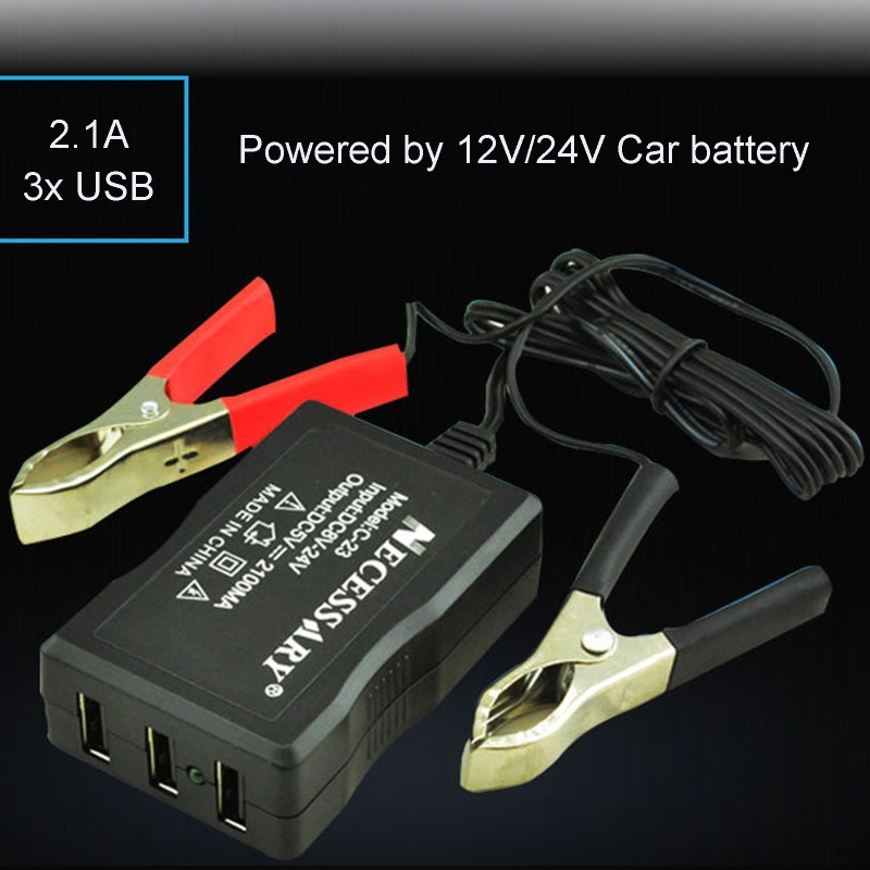 Zzz Alligator Clip Converter DC8V-24V USB 5V2.1A Charger Power Adapter 3port USB Untuk Ponsel Android Tablet Klip