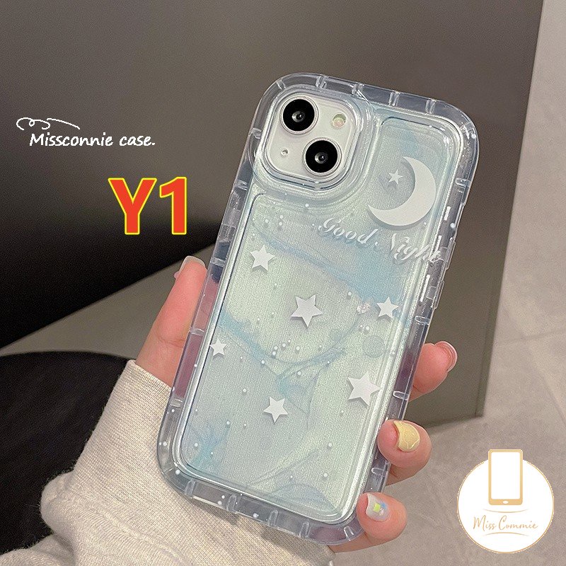 IPHONE Airbag Phone Case Kompatibel Untuk Iphone7 8 6 6S Plus 11 14 13 12 Pro MAX XR X XS MAX Fantasi Lukisan Tinta Langit Berbintang Bulan Bintang TPU Lembut Bening Shockproof Back Cover