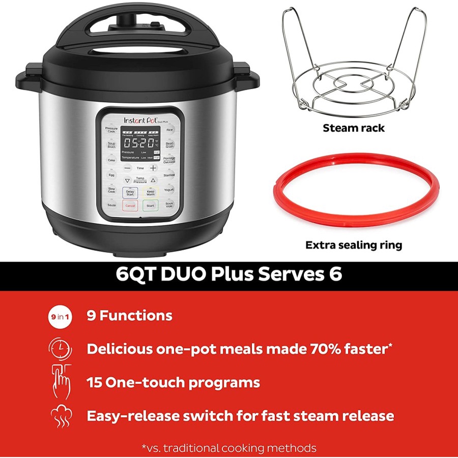 Instant Pot Duo 9 in 1 Slow Cooker 6 Quart (5,7 L) Stainless Steel Black