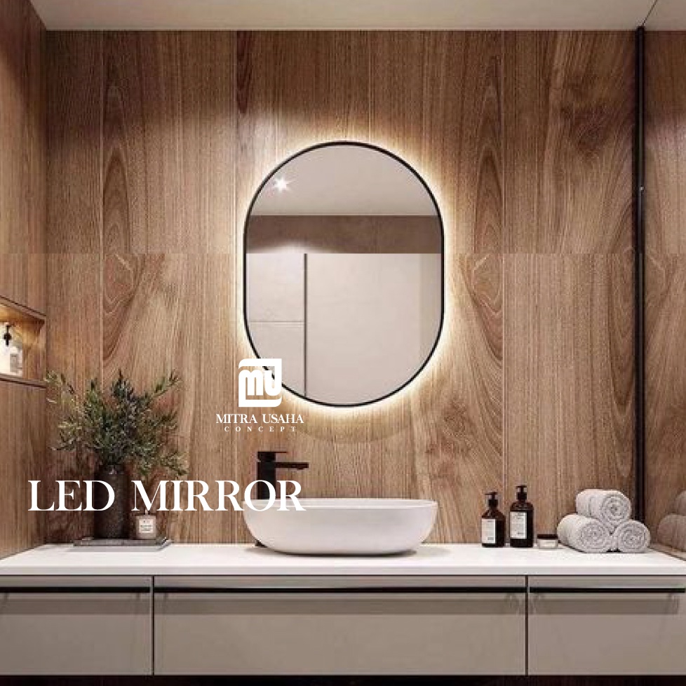 Cermin LED Pigura besi led, 60x80 cm Cermin wastafel, Led mirror, Vanity mirror, Oval mirror, cermin
