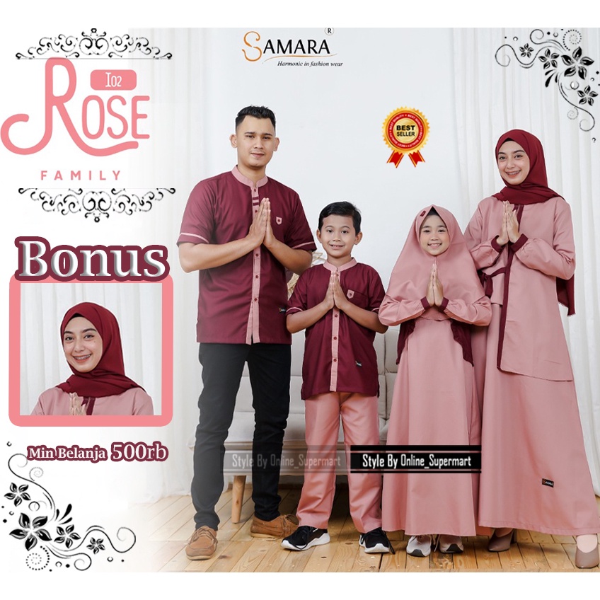 Terbaru Sarimbit Keluarga Muslim Gamis Couple Pink Rose / Maroon