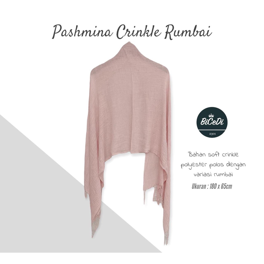 Pashmina Polos Crinkle Rumbai bahan Viscose polyester / Jilbab Selendang kekinian MURAH