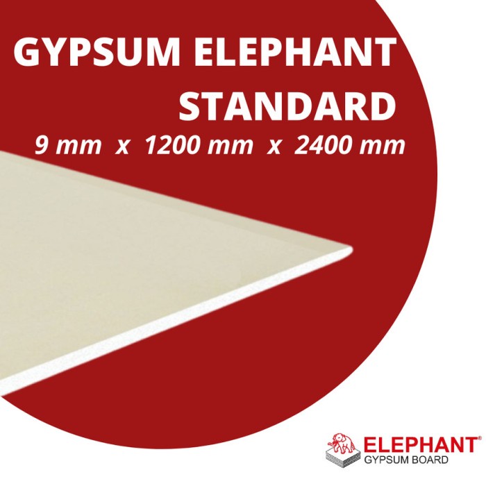 TERBAIK GYPSUM ELEPHANT 9MM STANDARD / PAPAN GYPSUM STANDARD 9 MM