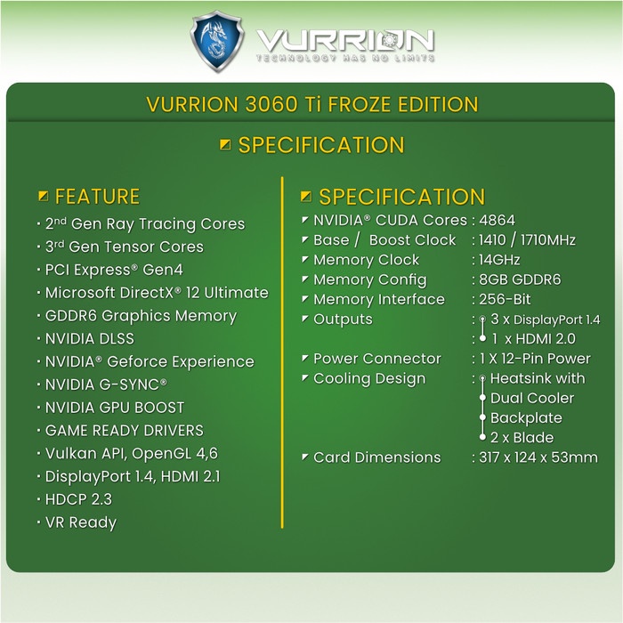 VGA CARD / VGA NVIDIA VURRION RTX 3060 TI 8GB GDDR6 256 BIT