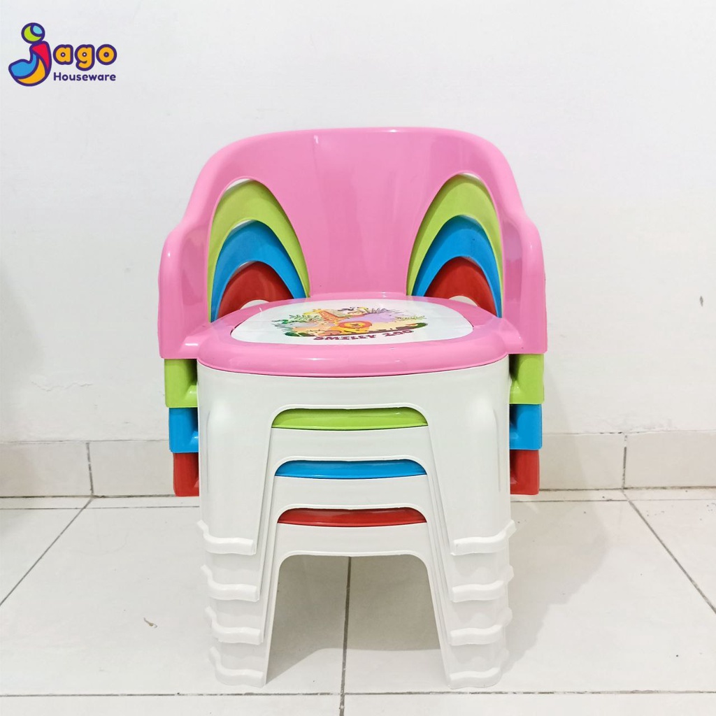 Bangku Anak Smiley Zoo, Kursi Anak Kecil Plastik, Kursi Sender, Bangku Sandar Balita Batita