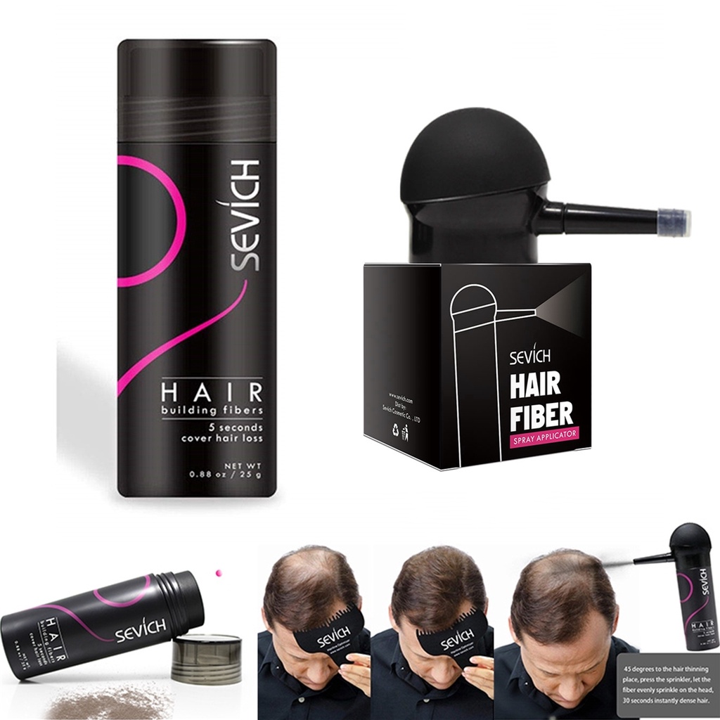 Sevich Hair Building Fibers - Bubuk Fiber Penebal Rambut (Hitam/Dark Brown) 25Gram Fibers Menutup Rambut Yang Botak Atau Tipis - Natural Fiber Powder Material (Tidak Hair Growth )