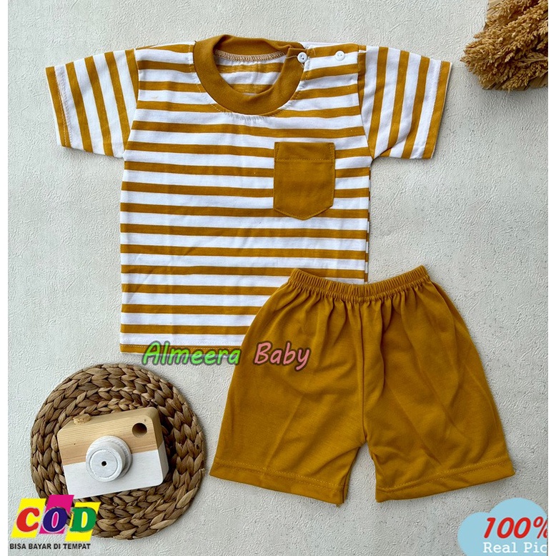 Setelan Baju Bayi Lengan Pendek Saku Depan Almeera Baby and Kids